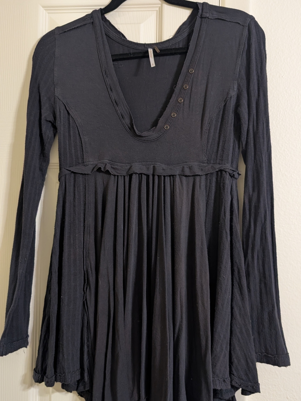 Free People Birdie Henley Long-Sleeve Dark Gray Pleated Blouse